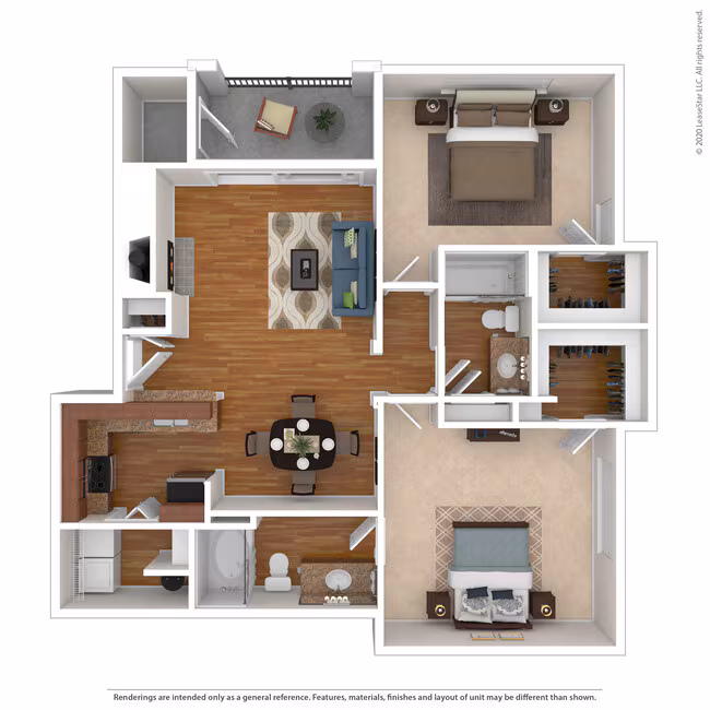 2 Bed 2 Bath 1156 SqFt (1062 Net) 0614 floor plan